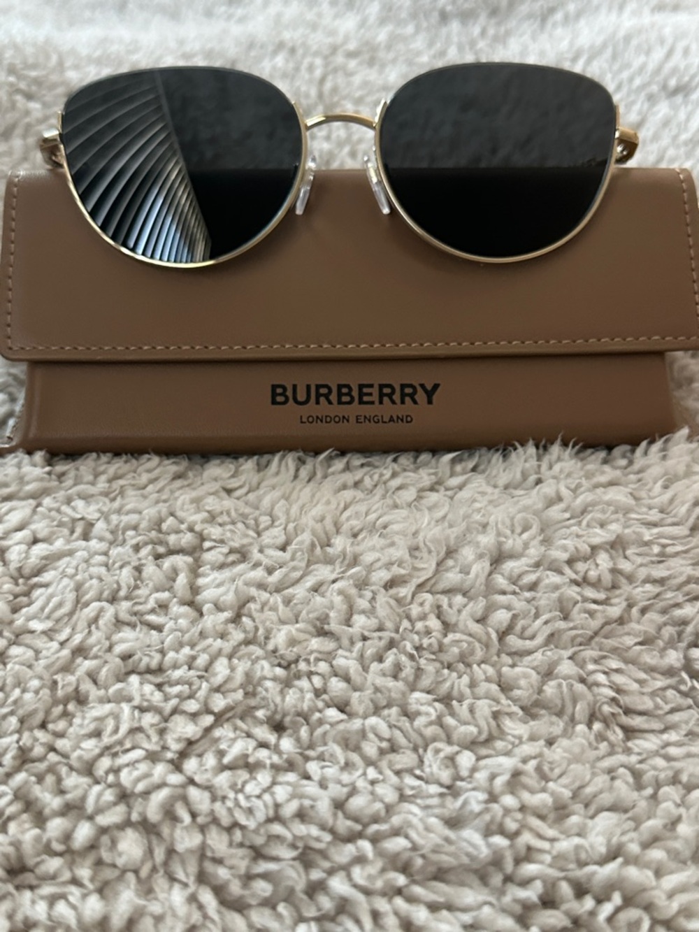 Burberry Gold Metal Cat-Eye Sunglasses with Black Lenses